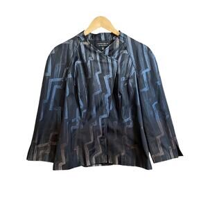 Hilton Hollis Black Blue Tan Geometric Print Blazer Jacket Size 12